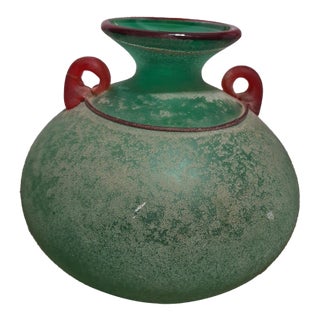 1980s Signed Franco Moretti Salvo Hand Blown Vase Emerald Green For Sale
