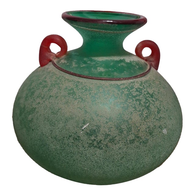 1980s Signed Franco Moretti Salvo Hand Blown Vase Emerald Green For Sale