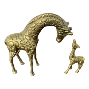 Vintage Brass Mother and Baby Giraffe- Set of 2