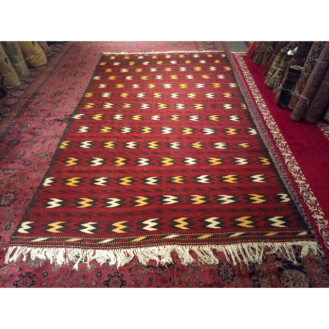 Textile Vintage Oversized Moroccan Kilim Flatweave Rug, Handwoven Geometric, 8' X 14' For Sale - Image 7 of 8