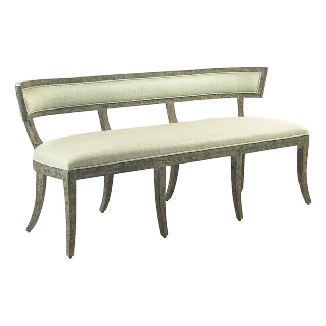Lorand Sage Silk Bench in Natural Birch Frame For Sale