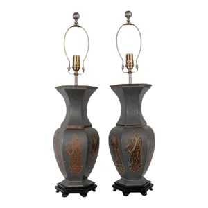 Vintage Pair of Chinoiserie Motif Table Lamps