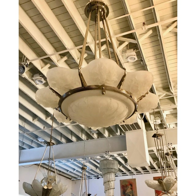 Off-white French Art Deco Floral Chandelier Signed Sabino For Sale - Image 8 of 13