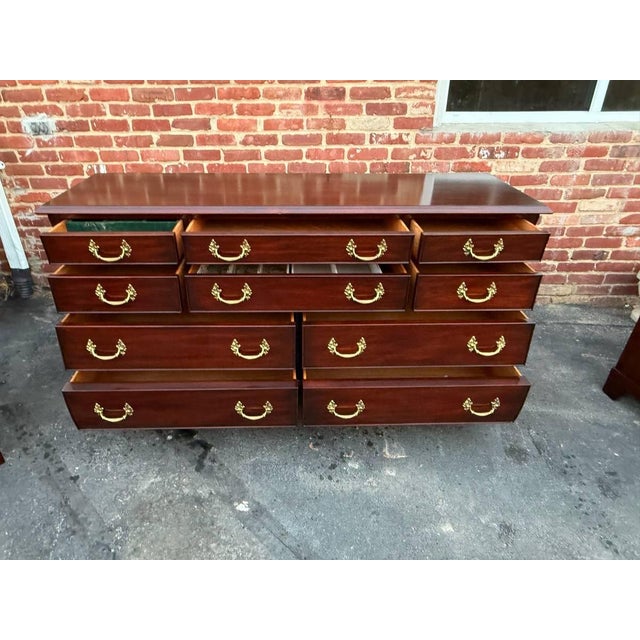 Brown Henkel Harris Solid Mahogany Bombe Style Dresser For Sale - Image 8 of 17