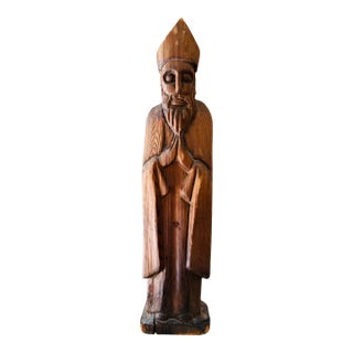 Vintage Mexican Folk Santo Style Hand Carved Wooden Religious Figure For Sale