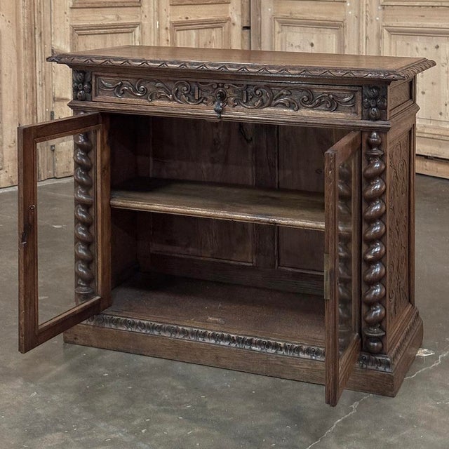 19th Century French Renaissance Revival Oak Vitrine ~ Credenza For Sale - Image 15 of 18