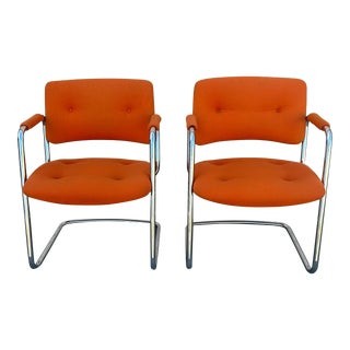 Mid Century Modern Steelcase Cantilever Chrome Armchairs - a Pair For Sale