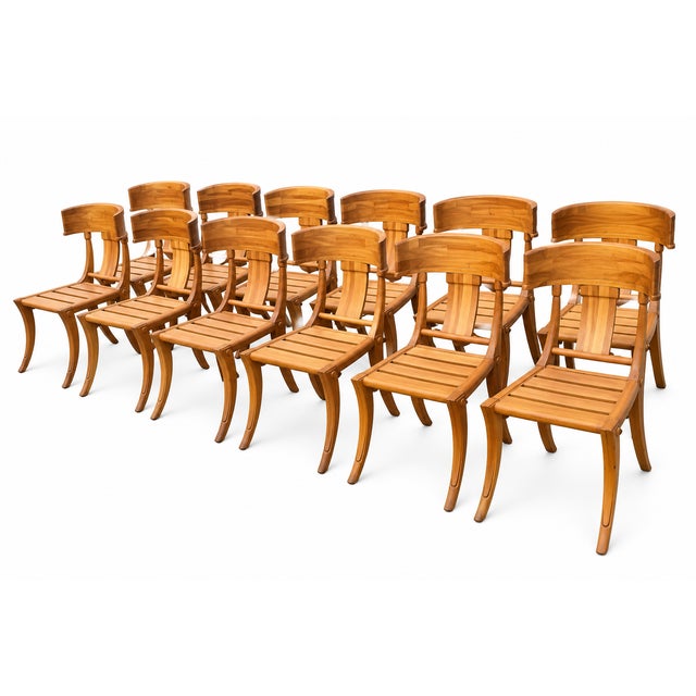 Teak Klismos Patio Dining Chairs. - Set of 12 For Sale - Image 4 of 11