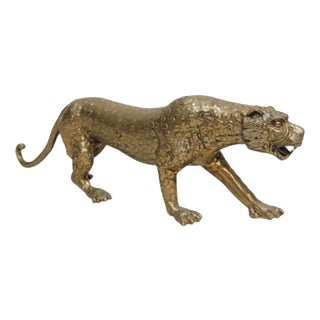 Vintage Brass-Toned Leopard Sculpture, 1960s For Sale