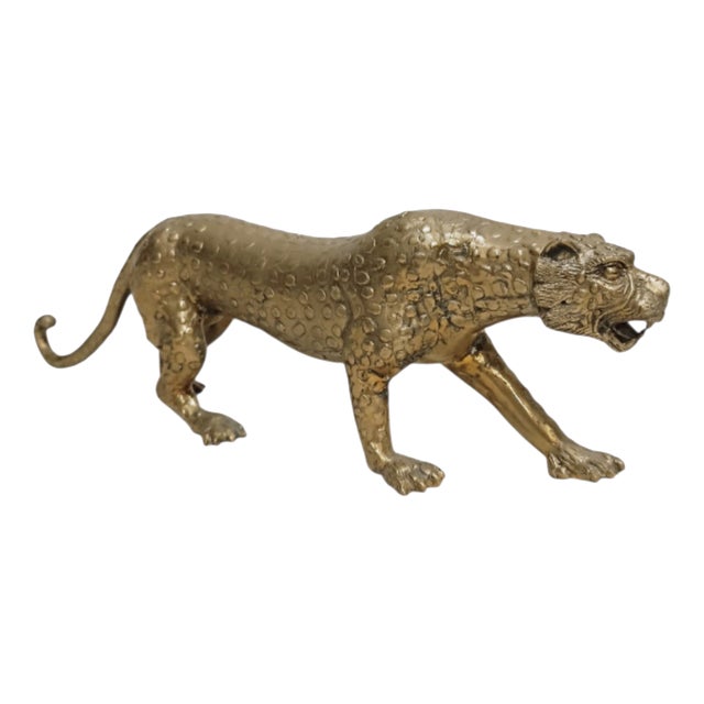 Vintage Brass-Toned Leopard Sculpture, 1960s For Sale