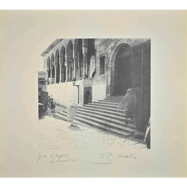 Tunisian Architecture is an original photolithography realized by Bettino Craxi in the 20th Century. Artist's proof. Hand-...
