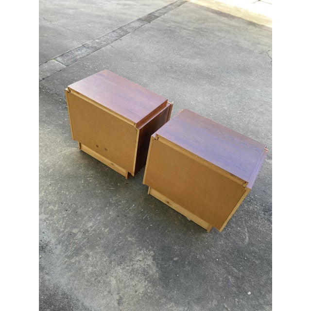 Pair of Mid Century Modern Brutalist Nightstands + Inset Smoked Mirrors | by Tobago For Sale - Image 12 of 13