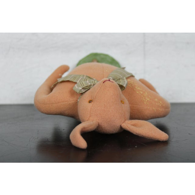 Vintage Original Cody Foster Folk Art Pink Wool Rabbit Easter Bunny For Sale - Image 10 of 13