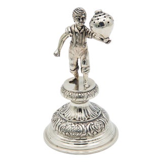 Silver Toothpick Holder with Child Playing Spinning Top For Sale