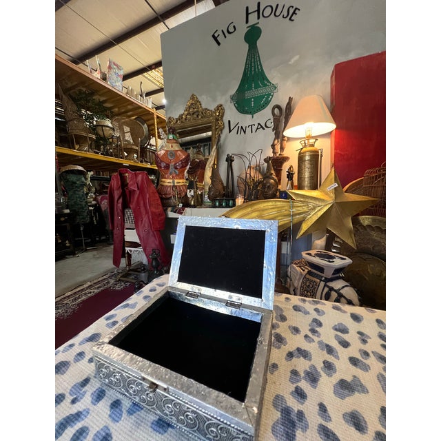 Wood Vintage Silver Etched Wooden Box For Sale - Image 7 of 8