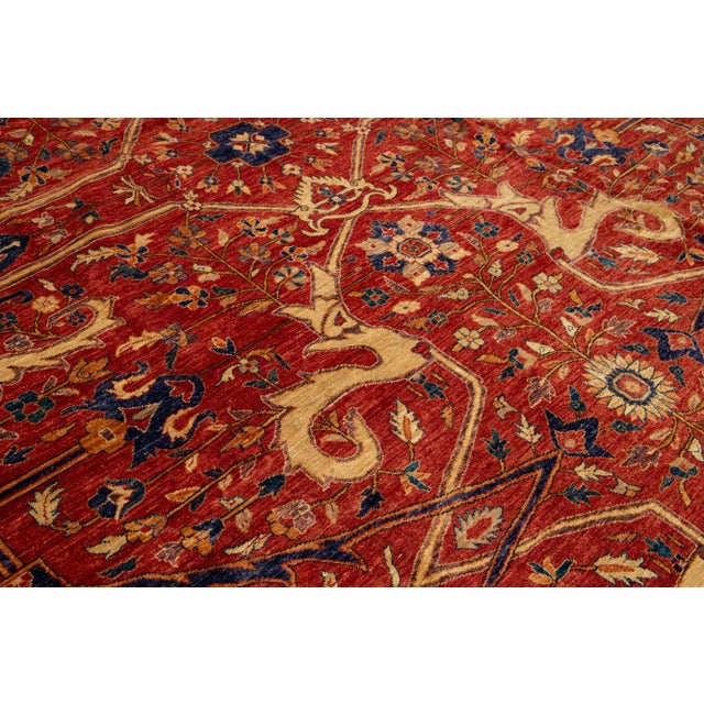 Red Modern Red Serapi-Style Wool Rug With Allover Design For Sale - Image 8 of 9