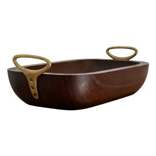 Vintage Wooden Brass Bowl by Carl Auböck for Werkstätte, Vienna, 1960s For Sale