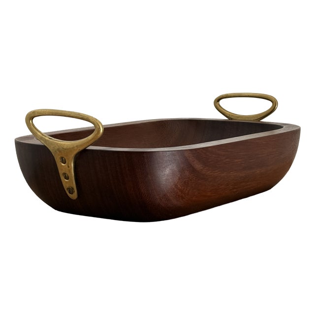 Vintage Wooden Brass Bowl by Carl Auböck for Werkstätte, Vienna, 1960s For Sale