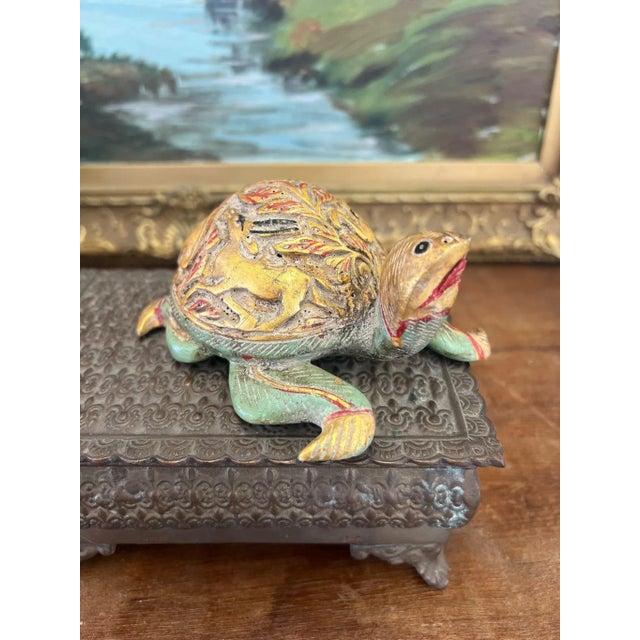 Vintage Hand Carved and Hand Painted Wooden Turtle Figurine For Sale In Seattle - Image 6 of 11