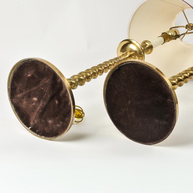 1970s Fredrick Cooper Barley Twist Brass Lamps - a Pair For Sale - Image 17 of 18