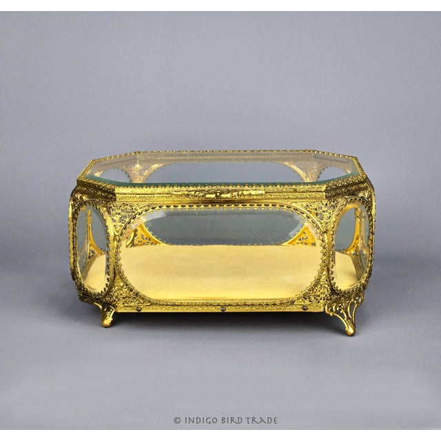 Large Antique French Ormolu Beveled Glass Jewelry Casket or Dresser Box For Sale - Image 10 of 12