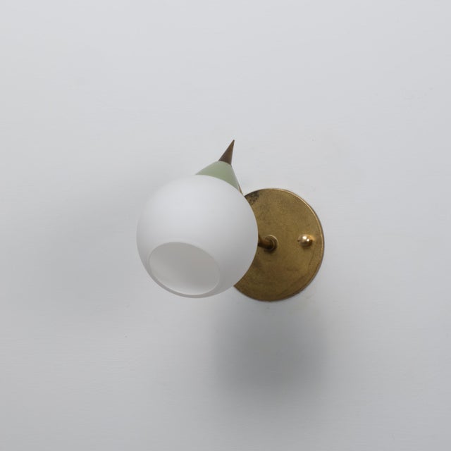 Vintage Italian Green Lacquered Metal and Opaline Glass Wall Sconce, 1950s For Sale - Image 4 of 8