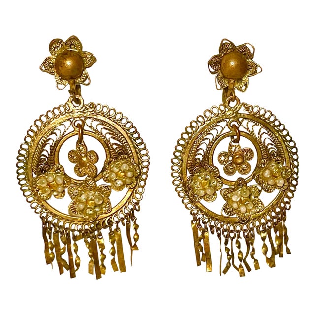 1920s Art Nouveau Filigree Screw-Back Earrings - 2 Pieces For Sale