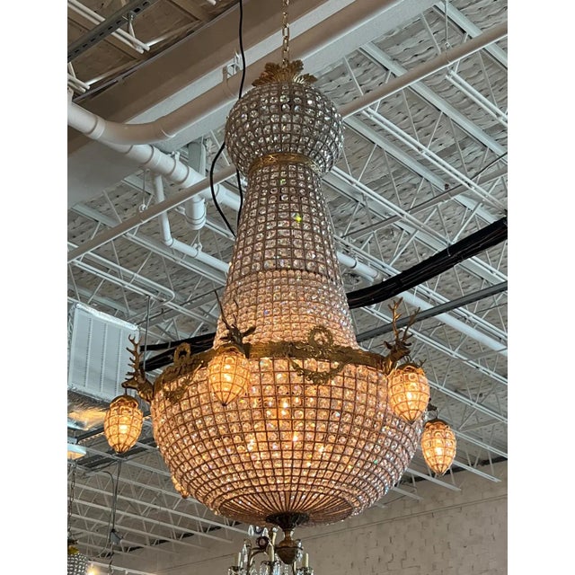Hollywood Regency 1990s Jumbo Oversized Empire Deer Head 12 Lights Chandelier For Sale - Image 3 of 6