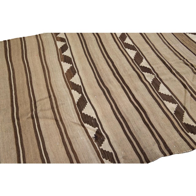 Brown Vintage Kilim Red Handmade Flatweave Stripe Brown Wool Runner For Sale - Image 8 of 10