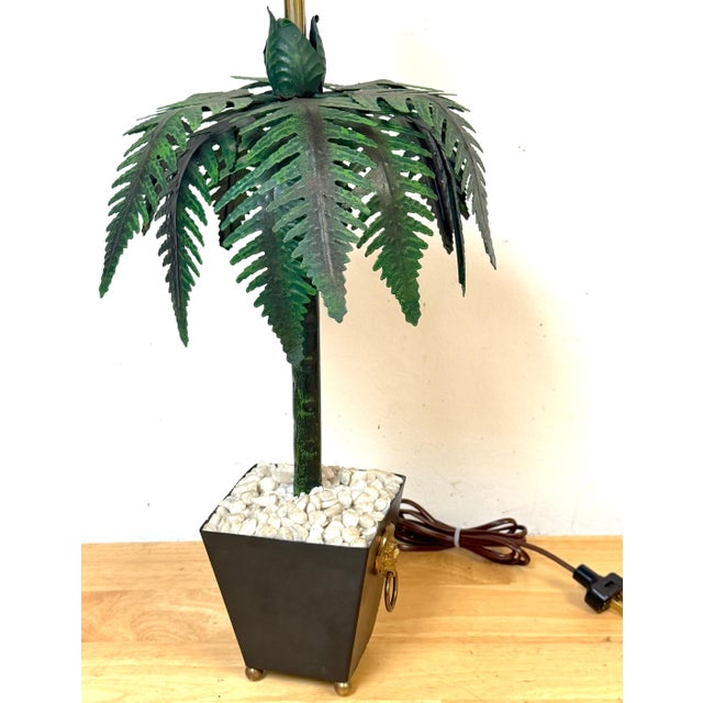 Pair of Hollywood Regency Polychromed Tole Palm Tree Topiary Lamps, Circa 1970s For Sale - Image 9 of 14
