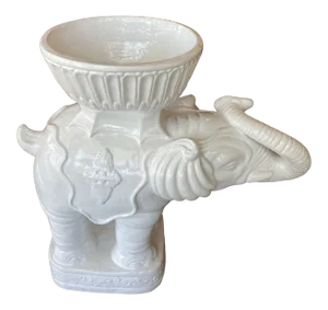 Vintage Large White Plaster Elephant Garden Plant Stand Planter