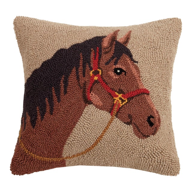 Horse Head Hook Pillow, 16" x 16" For Sale