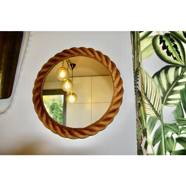 Large Round Rope Mirror by Adrien Audoux & Frida Minet, 1950 For Sale - Image 4 of 11