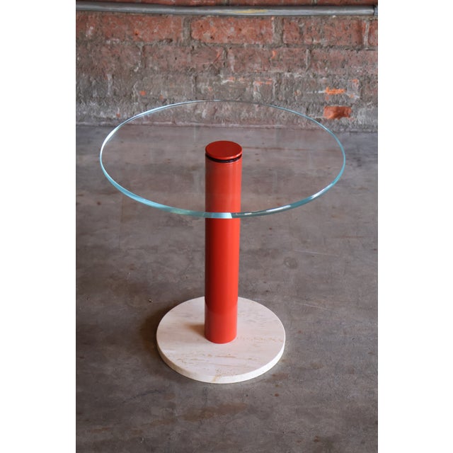 Modern Vintage Post-Modern Glass, Metal and Travertine Drinks Side Table, Italy, 1970s For Sale - Image 3 of 18