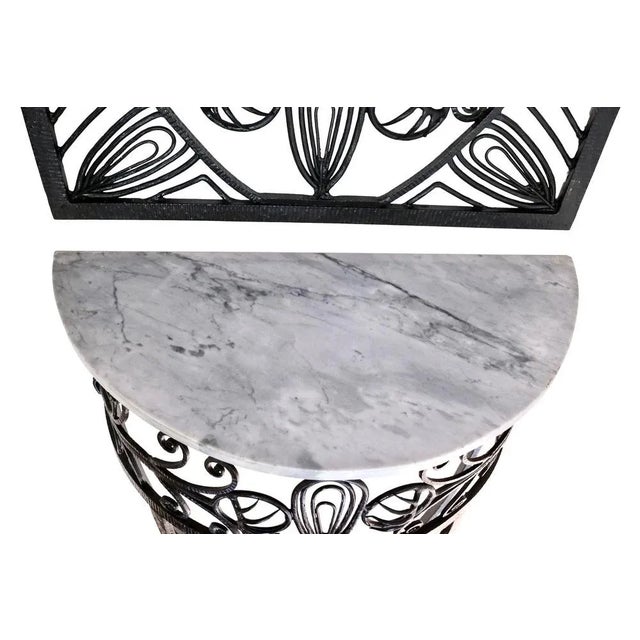 Three-piece wardrobe with mirror and console table Semicircular plate made of white marble Original Art Deco, France...