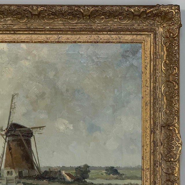 Sky Blue Antique Dutch Coastal Landscape Oil Painting by Jules Brouwers (1869–1955) For Sale - Image 8 of 16