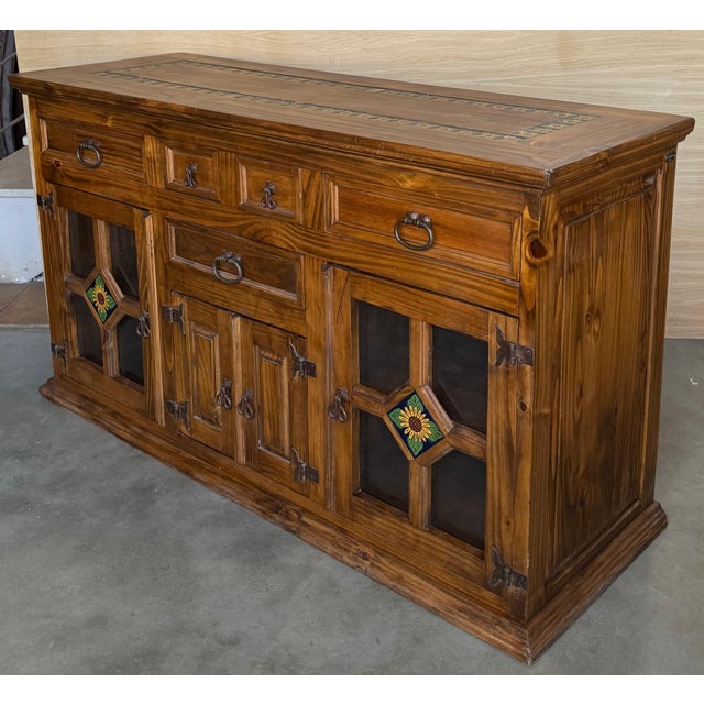 20th Large Catalan Spanish Baroque Light Oak Tuscan Credenza or Buffet For Sale - Image 4 of 18