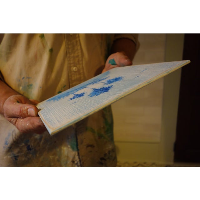 Shattered Silk and Delftware Inspired Original Painting - Single Palm For Sale - Image 4 of 5