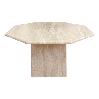 1970s Beige Octagon Travertine Cocktail Coffee Table, sculptural For Sale