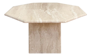 1970s Beige Octagon Travertine Cocktail Coffee Table, sculptural