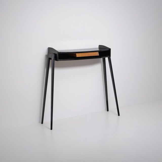 Italian Black Lacquered Wood Console with Brass Drawer Front, 1950s For Sale - Image 4 of 12