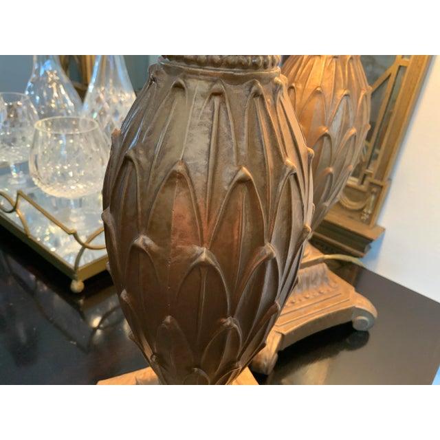 Metal 1980’s French Style Gold Tone Wrought Iron Metal Table Lamps - a Pair For Sale - Image 7 of 11