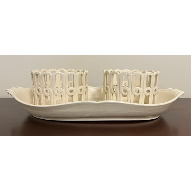 French Antique 18th Century French Creamware Cruet Bottle Stand For Sale - Image 3 of 13