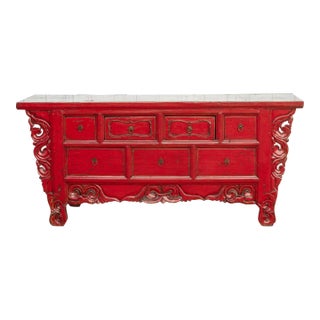 Heavily Carved Antique Chinese Red Dresser For Sale