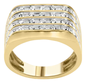 10K Yellow Gold 1.00 Cttw Diamond Multi Row Mens Ring Band - Size 11.5