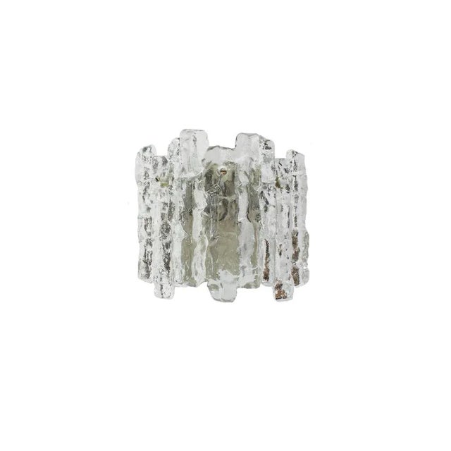 Wonderful pair of mid-century wall sconces with ice glass, made by kalmar, austria, manufactured, circa 1960-1969. High...