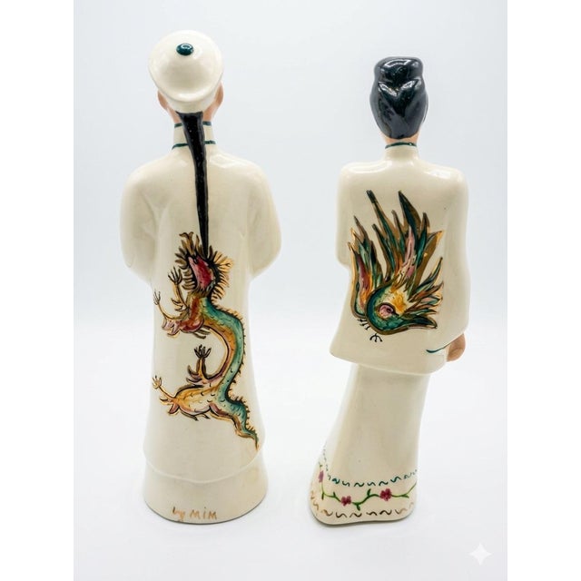 A striking pair of mid-century modern ceramic figural sculptures dating from the late 1940s to the 1950s, capturing the...