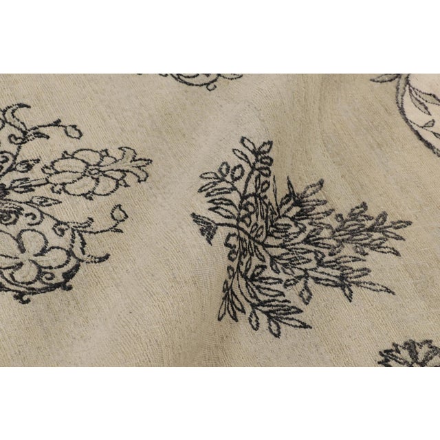 Textile Rug & Kilim’s Block Print Rug, White and Taupe With Elegant Black Floral Motifs For Sale - Image 7 of 8