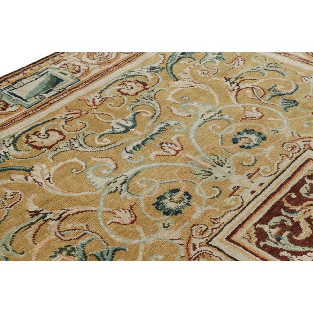 Rug & Kilim’s European Style Rug in Gold With Floral Patterns and Medallion For Sale In New York - Image 6 of 8