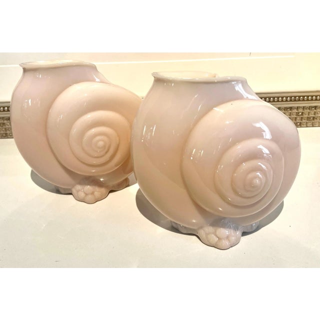 Glass Pink Glass Shell Vases - Set of 2 For Sale - Image 7 of 8
